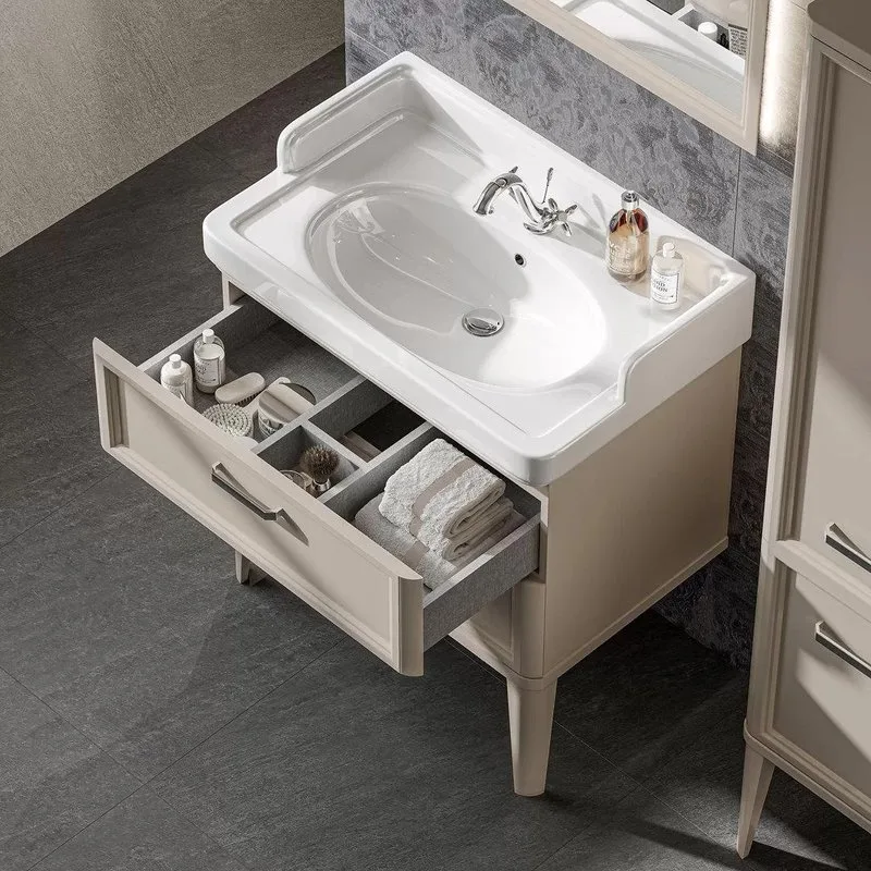 Тумба под раковину без столешницы KERAMA MARAZZI Pompei 80 с 2 ящиками, камео бежевая глянцевая Sancos — официальный сайт