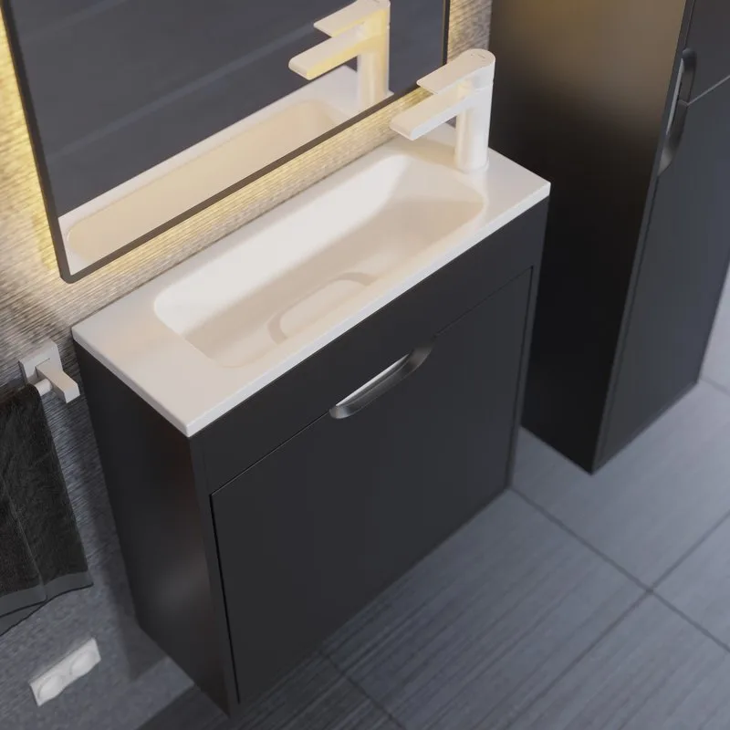Тумба под раковину без столешницы Uperwood Modul 60 подвесная, 1 дверца, матовая черная Sancos — официальный сайт