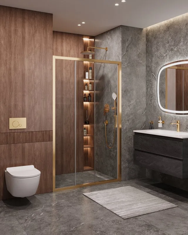 Душевая дверь в нишу Cezares Molveno BF 3 120 C BORO IV 120 см, профиль брашированное золото, стекло Sancos — официальный сайт