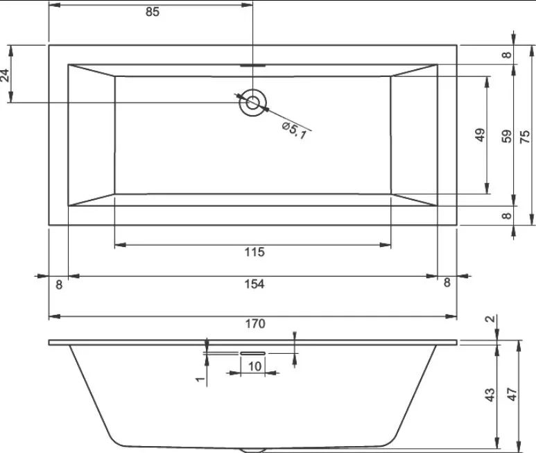 Акриловая ванна Riho Rething Cubic B105001005 без опоры 170x75 см, встраиваемая Sancos — официальный сайт