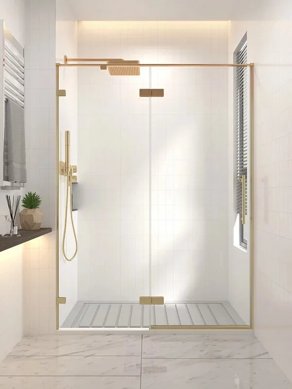 Душевая дверь в нишу Veconi Premium Alassio G 130x200, профиль брашированное золото, стекло прозрачн Sancos — официальный сайт