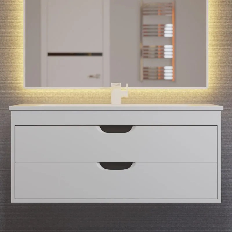 Тумба под раковину без столешницы Uperwood Modul 100 подвесная, 2 ящика, матовая белая, графит Sancos — официальный сайт