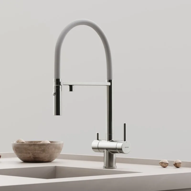 Смеситель для кухни гибкий с фильтром для питьевой воды SC4010BNwh, брашированный никель, матовый бе Sancos — официальный сайт