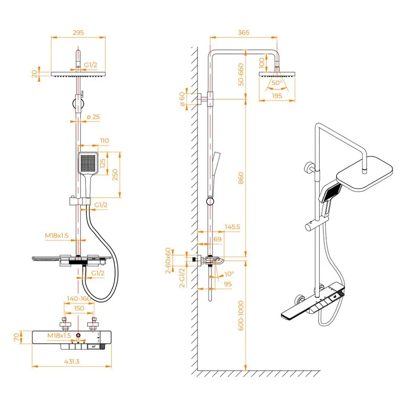 Душевая стойка RGW Shower Panels SP-34-B, черная Sancos — официальный сайт