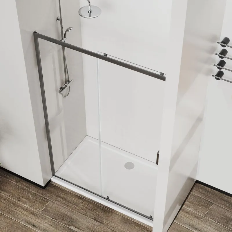 Душевая дверь в нишу Vincea City VDS-5CT120CLGM 120 см, профиль вороненая сталь, стекло прозрачное Sancos — официальный сайт