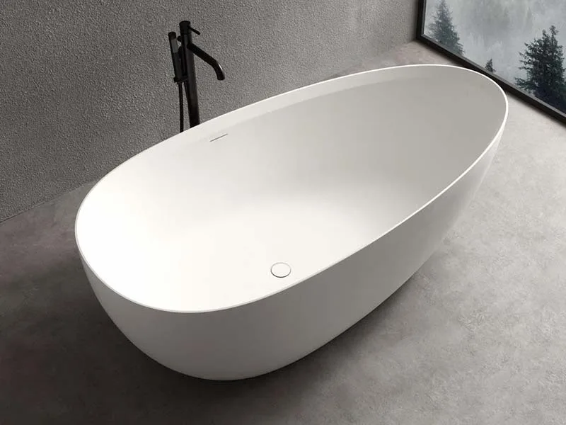 Ванна из искусственного камня Uni-Flo Ova 170x85 см, отдельностоящая белая глянцевая Sancos — официальный сайт