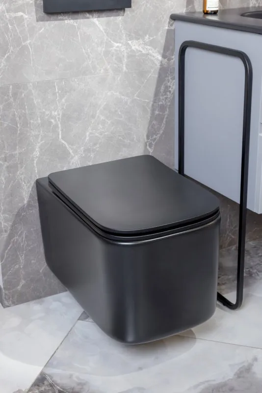 Унитаз подвесной Boheme Mane 970-SET-B безободковый, с микролифтом, черный матовый Sancos — официальный сайт