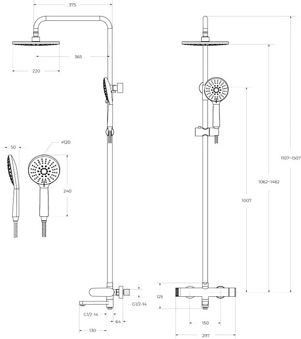 Душевая стойка Cezares Stylus STYLUS-CVD-NOP, со смесителем и изливом, матовый черный Sancos — официальный сайт