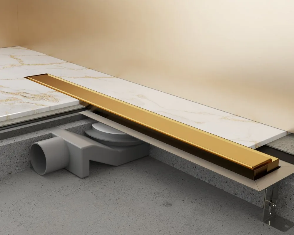 Душевой трап (лоток) Plumberia Selection PST In-Tile 80 см, золото брашированное Sancos — официальный сайт