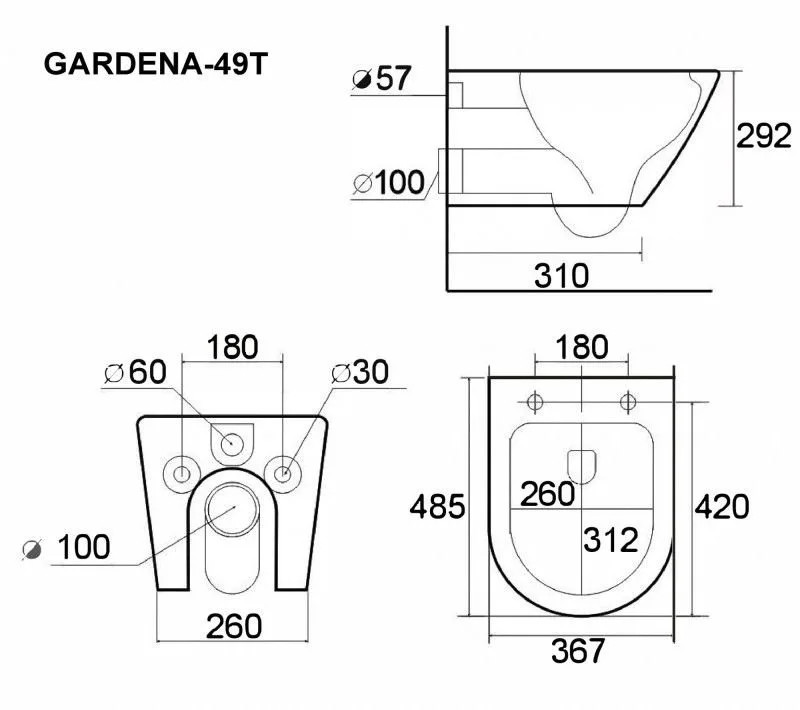 Подвесной унитаз Esbano Gardena-49T ESUPGARD49TW белый глянец безободковый, смыв Торнадо, с сиденьем Sancos — официальный сайт
