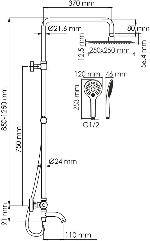 Душевая стойка Wasserkraft Berkel A188.254.155.WM Thermo, с термостатом, белая Sancos — официальный сайт