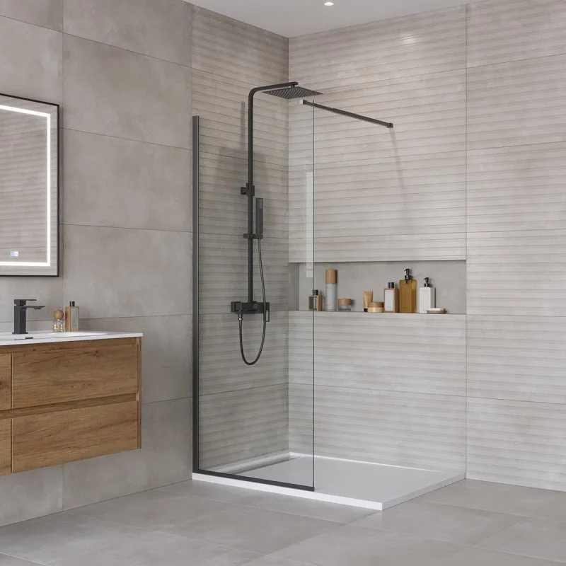 Душевая перегородка BelBagno Kraft 70 см, профиль матовый черный, стекло прозрачное Sancos — официальный сайт