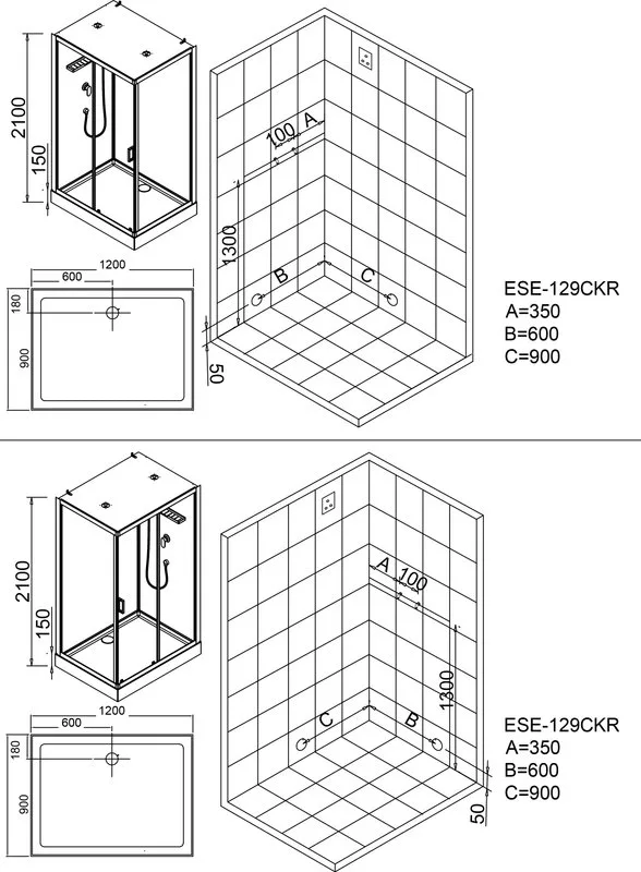 Душевая кабина Esbano Econom ESKE129CKR Sancos — официальный сайт