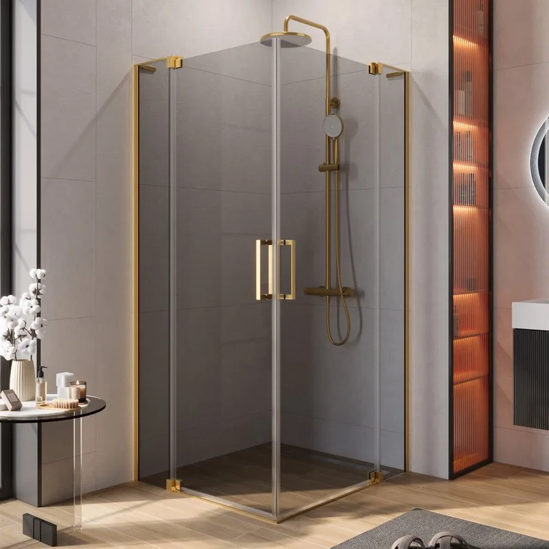 Душевой уголок Cezares Slider AH 2 70/80-90/100 GRIGIO BORO профиль брашированное золото, стекло сер Sancos — официальный сайт