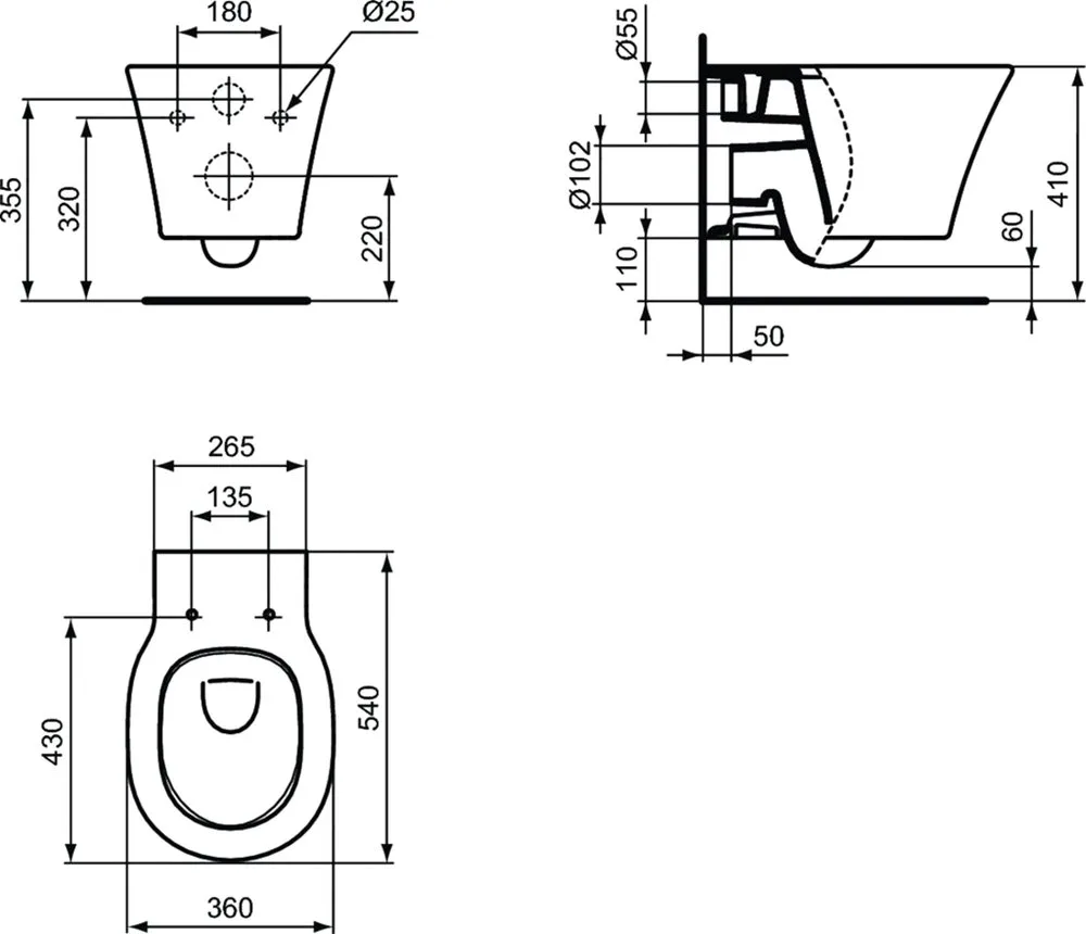 Чаша для унитаза подвесного Ideal Standard Connect Air E0054V3 черный матовый Sancos — официальный сайт