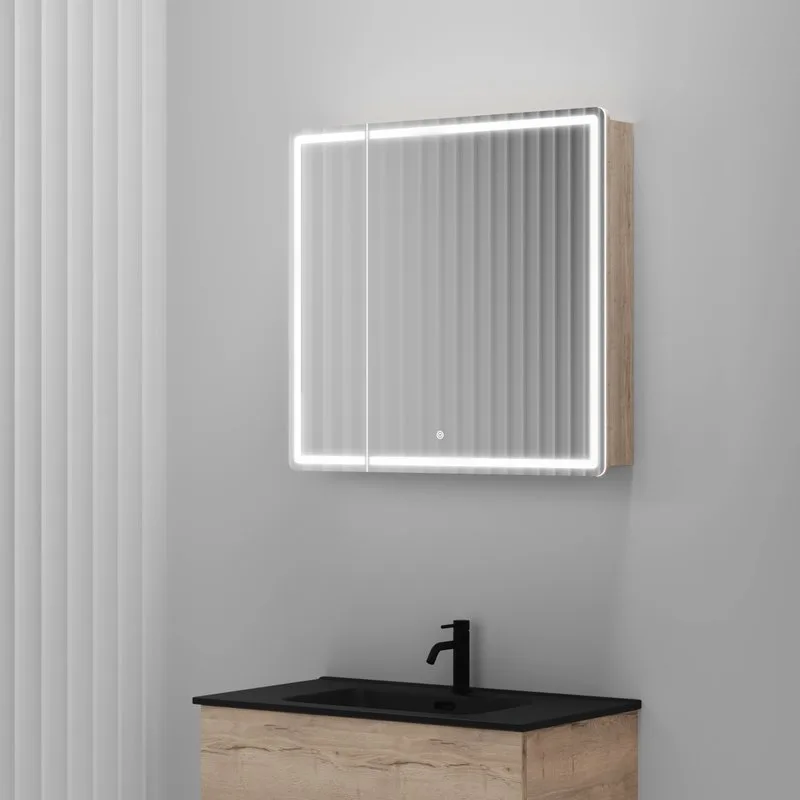 Зеркало-шкаф Sancos Mirror 80 с подсветкой, дуб галифакс натуральный Sancos — официальный сайт