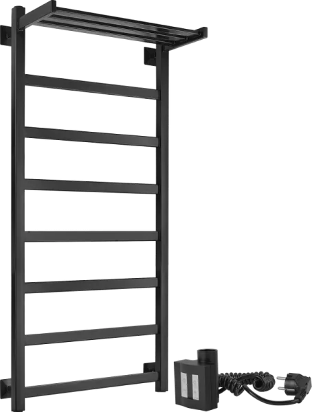 Полотенцесушитель электрический Secado Корсико 1 СП , 100x50 ТЭН квадратный, черный матовый, L Sancos — Оригинал