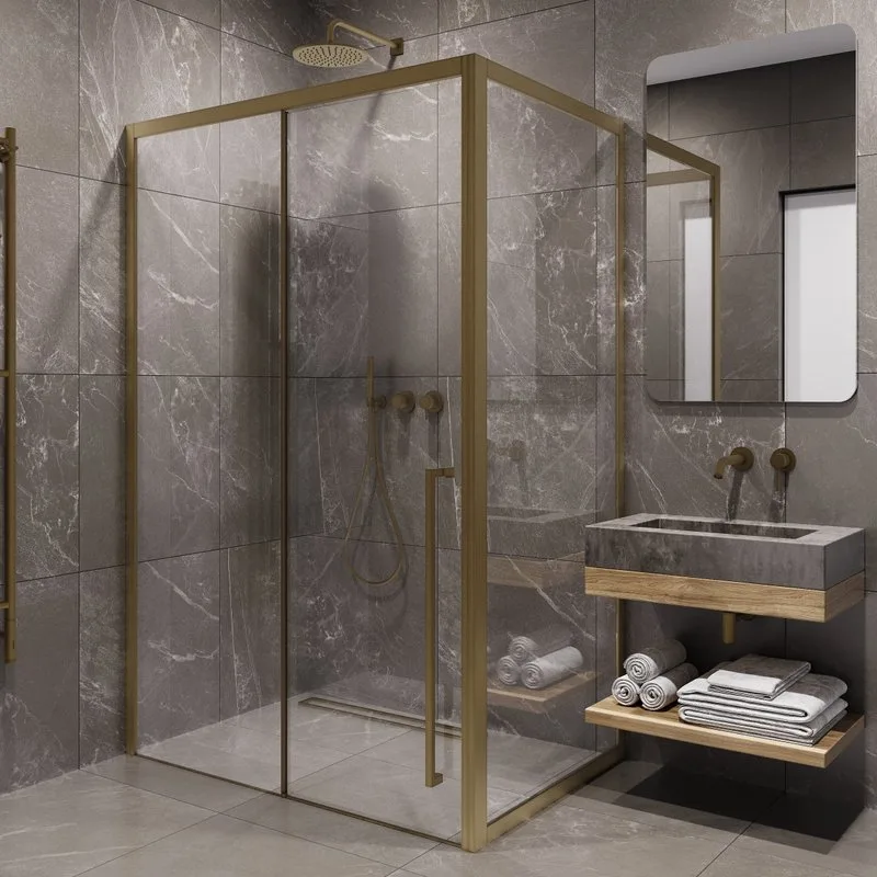 Душевой уголок Timo TDSS-140/17C-8R + TSS-1000/17C-8 140x100 см, профиль матовое золото, стекло проз Sancos — официальный сайт