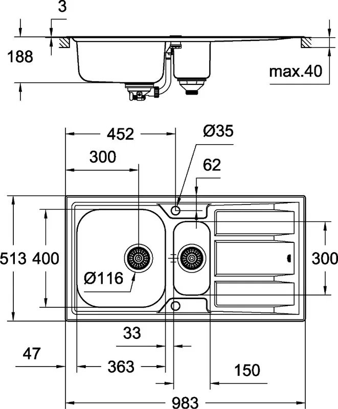 Мойка кухонная Grohe K400 + 31569SD0 Sancos — официальный сайт