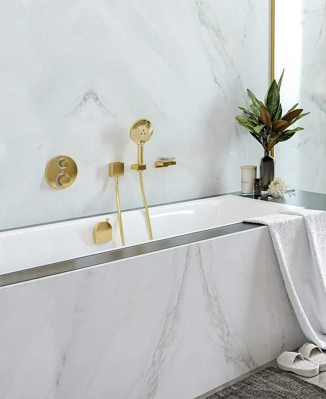Термостатический смеситель встраиваемый Hansgrohe Ecostat S 15758990, для душа, полированное золото Sancos — официальный сайт
