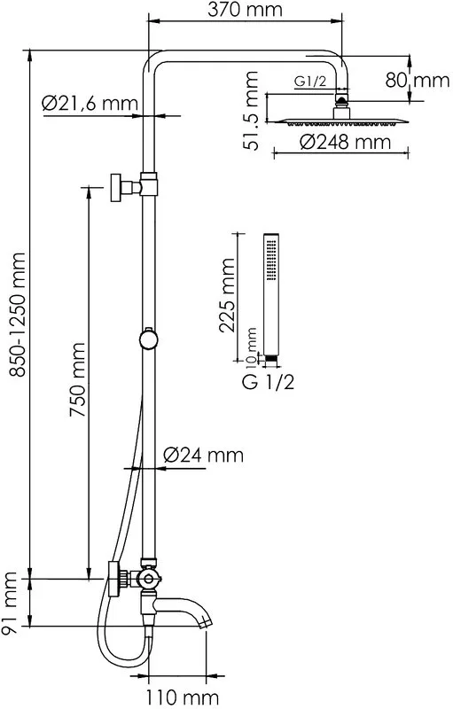 Душевая стойка Wasserkraft Elbe 7400 A288.258.217.BM Thermo, с термостатом, черная Sancos — официальный сайт