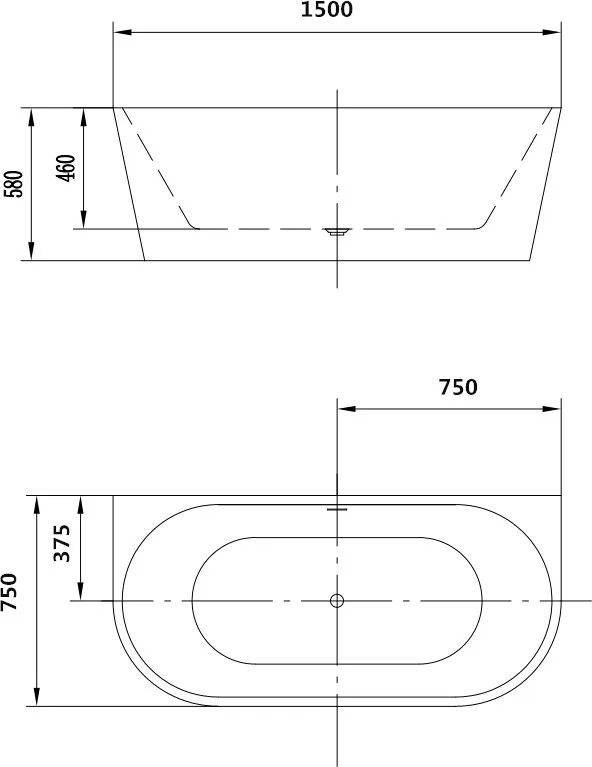 Акриловая ванна Art&Max AM-206-1500-750 150x75 см, пристенная, белая, овальная, с каркасом Sancos — официальный сайт
