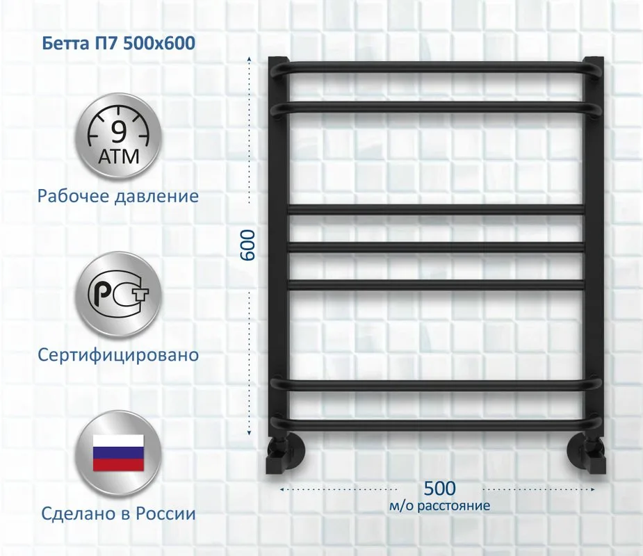 Полотенцесушитель водяной AQUATEK Бетта П7 50x60, черный муар Sancos — официальный сайт