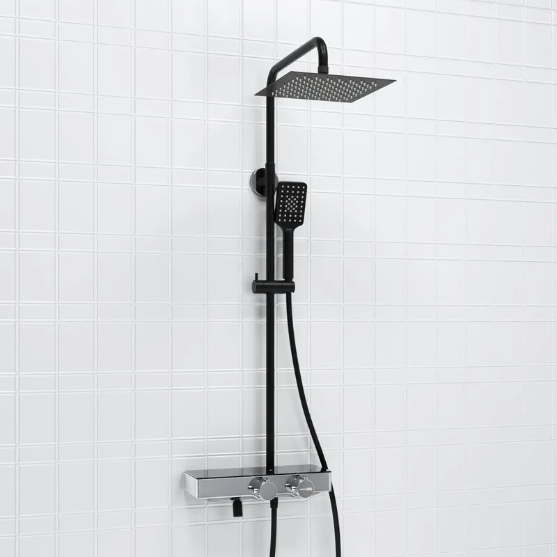 Душевая стойка Wasserkraft Abens 2000 A114.255.130.CB Thermo, с термостатом, черная Sancos — официальный сайт