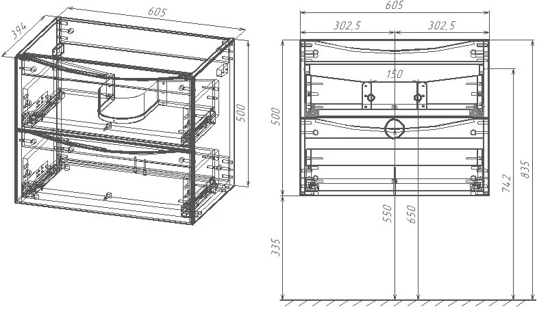 Тумба под раковину без столешницы Vincea Mia Slim 60, подвесная, 2 ящика, темное дерево Sancos — официальный сайт