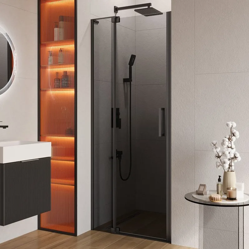 Душевая дверь в нишу Cezares Slider B 1 70/80 Grigio Nero профиль черный, стекло серое Sancos — официальный сайт