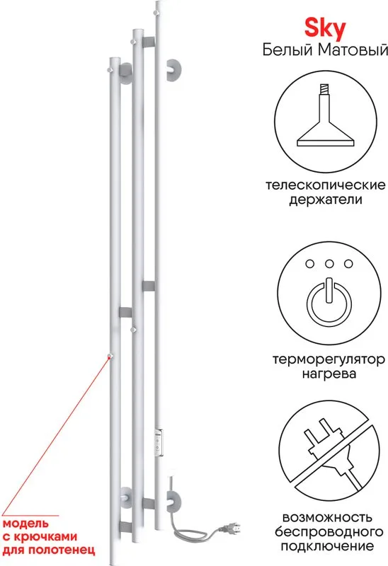 Полотенцесушитель электрический Indigo Sky LSKE150-17WMRt белый матовый Sancos — официальный сайт