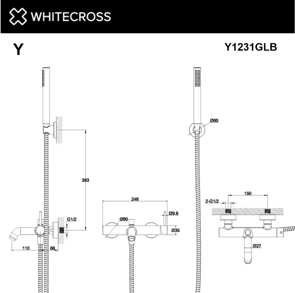 Смеситель для ванны с душем WHITECROSS Y Y1231GLB, брашированное золото Sancos — официальный сайт