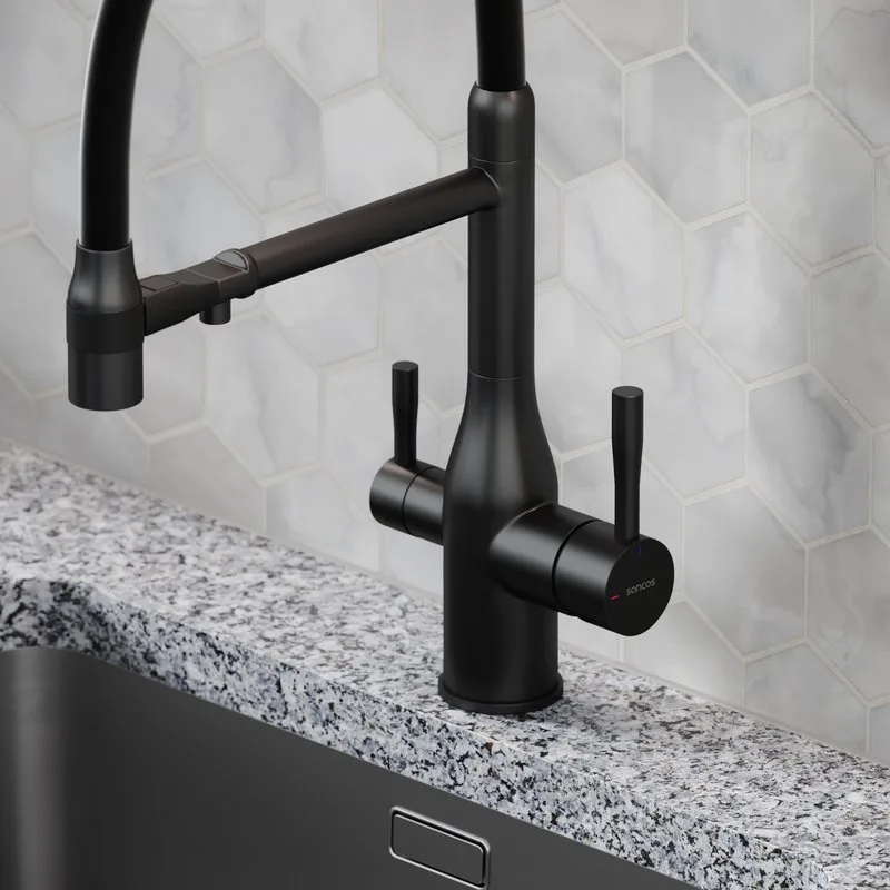 Смеситель для кухни Sancos Garda SC4009MB с гибким изливом, матовый черный Sancos — официальный сайт
