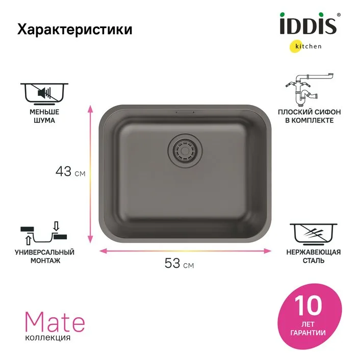 Мойка кухонная IDDIS Mate MAT53GMi77 графит Sancos — официальный сайт
