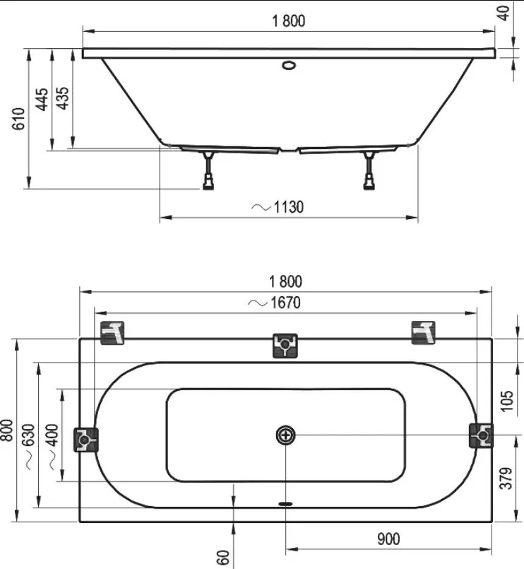Акриловая ванна Ravak City C921300000 без опоры 180x80 см, пристенная, белая Sancos — официальный сайт
