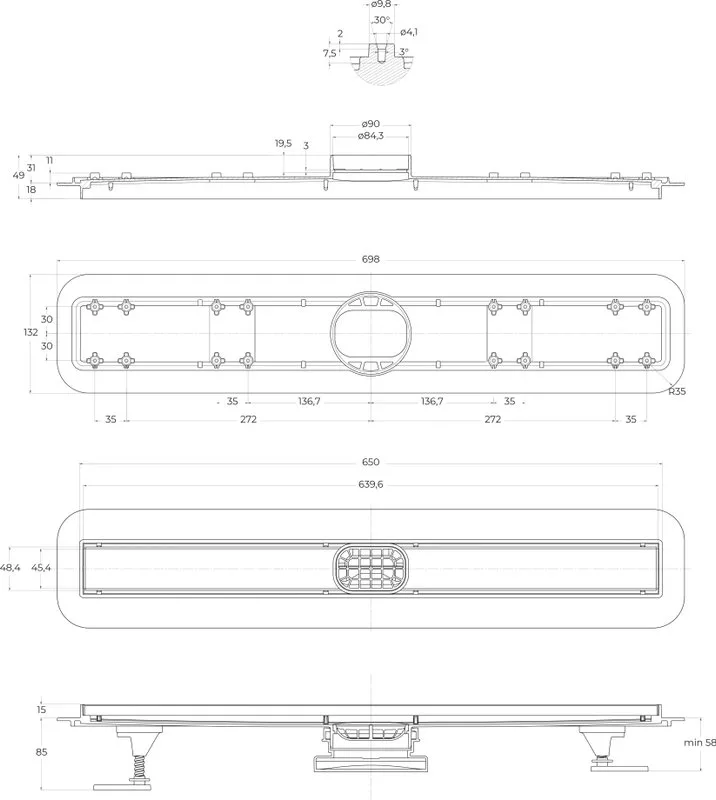 Душевой трап (лоток) BelBagno Luce BB-LD-LUCE-70-NERO 65 см, матовый черный Sancos — официальный сайт