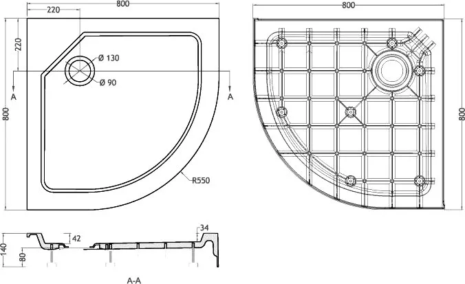 Поддон для душа Cezares Tray SMC TRAY-SMC-R-80-550-150-W R 80x80, с сифоном Sancos — официальный сайт