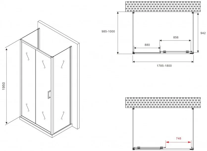 Душевой уголок Abber Schwarzer Diamant AG30180BH-S100B-S100B 180x100, профиль черный, стекло прозрач Sancos — официальный сайт