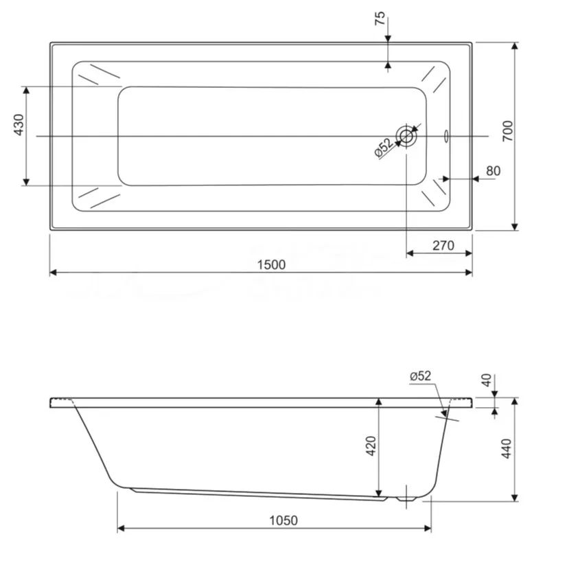 Акриловая ванна Cezares Plane Solo Mini 150-70-42-W37 без опоры 150x70 см, пристенная, белая Sancos — официальный сайт