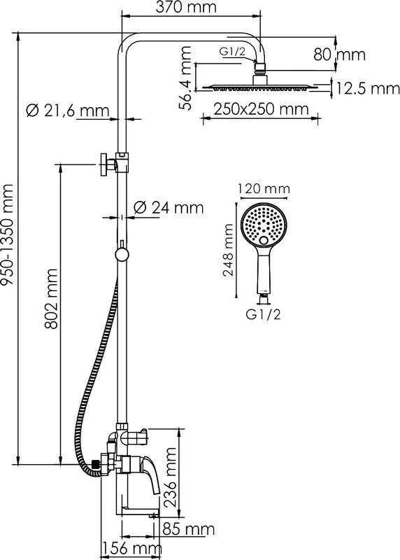 Душевая стойка Wasserkraft Sauer A171.256.207.PG, золото Sancos — официальный сайт