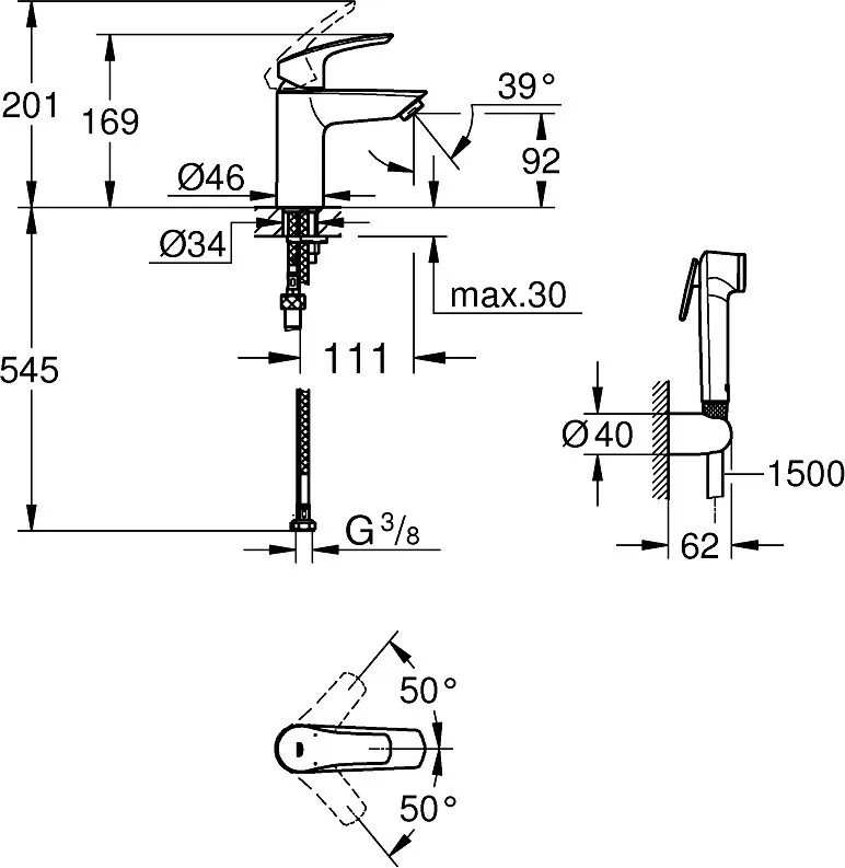Смеситель для раковины Grohe Eurosmart 23124003 с гигиеническим душем Sancos — официальный сайт