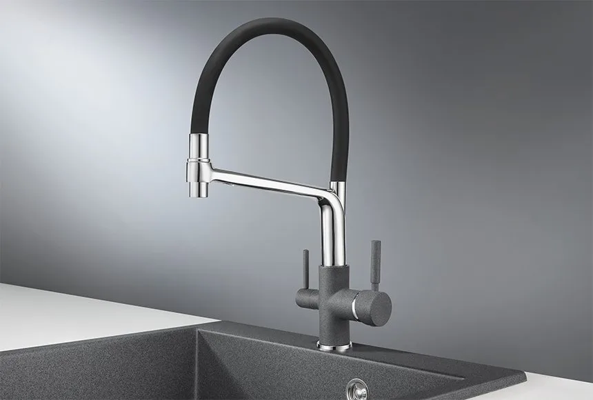 Смеситель для кухни Granula 0083, графит с гибким изливом Sancos — официальный сайт