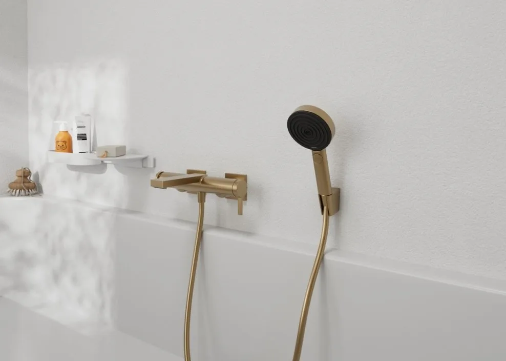 Смеситель для ванны с душем Hansgrohe Tecturis E 73420140, шлифованная бронза Sancos — официальный сайт