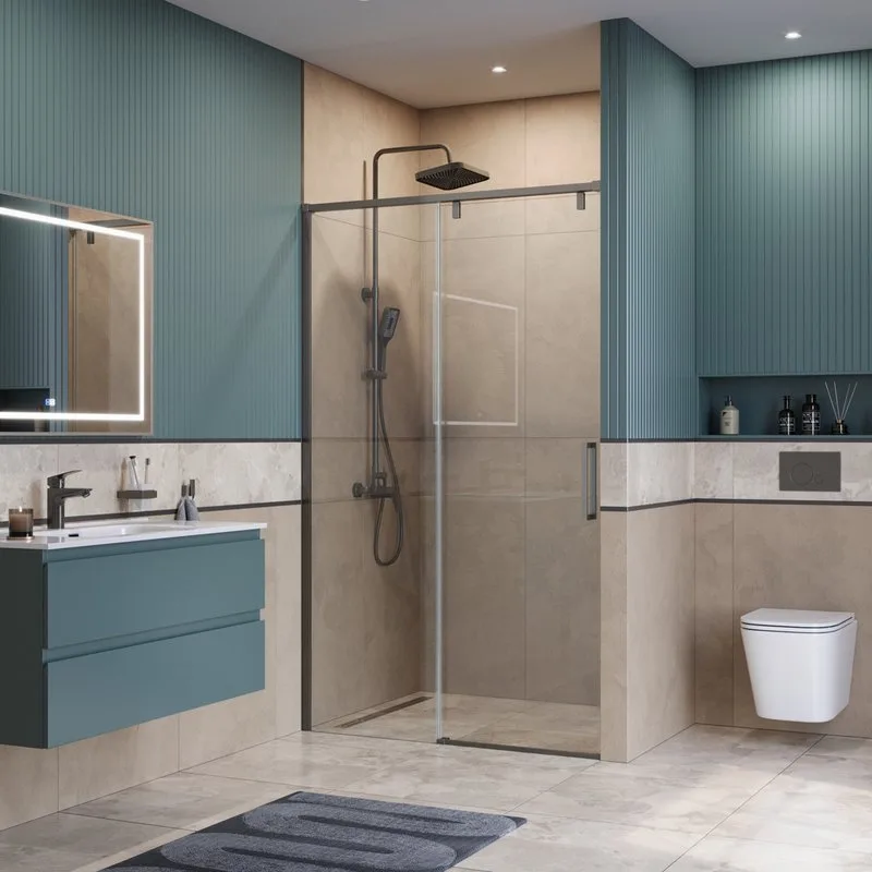 Душевая дверь в нишу BelBagno Soft Close-1 BF-1-110-C-GM профиль оружейная сталь Sancos — официальный сайт