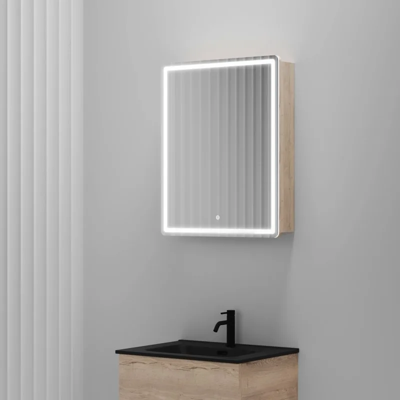 Зеркало-шкаф Sancos Mirror 60 с подсветкой, дуб галифакс натуральный Sancos — официальный сайт