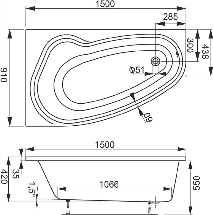 Акриловая ванна Vagnerplast Avona VPBA159AVO3LX-04 L без опоры 150x90 см, угловая, левая, пристенная Sancos — официальный сайт