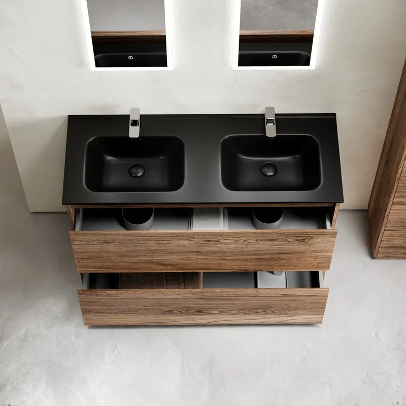 Тумба с раковиной Sancos Libra Floor 120 двойная черная раковина CN7004MB, дуб чарльстон Sancos — официальный сайт