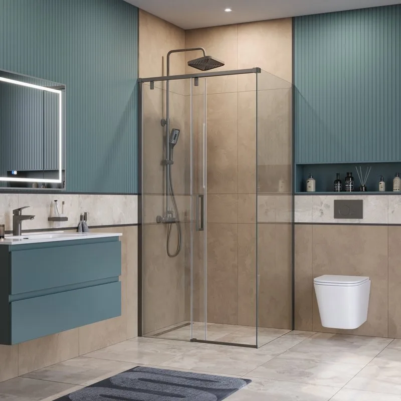 Душевой уголок BelBagno Soft Close-1 AH-1-100/90-C-GM профиль оружейная сталь Sancos — официальный сайт