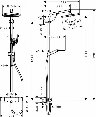 Душевая стойка Hansgrohe Crometta S 240 1jet Showerpipe 27267000 Sancos — официальный сайт