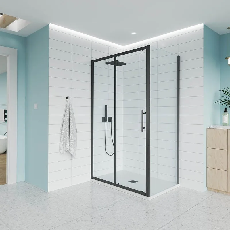 Душевой уголок Veconi Evo 100SP B 140х100 см, профиль матовый черный, стекло прозрачное Sancos — официальный сайт